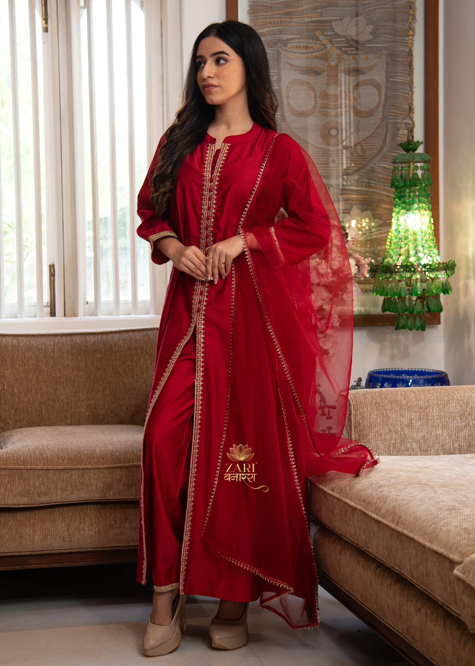 Crimson Lattice Adorn Suit-Set of 3