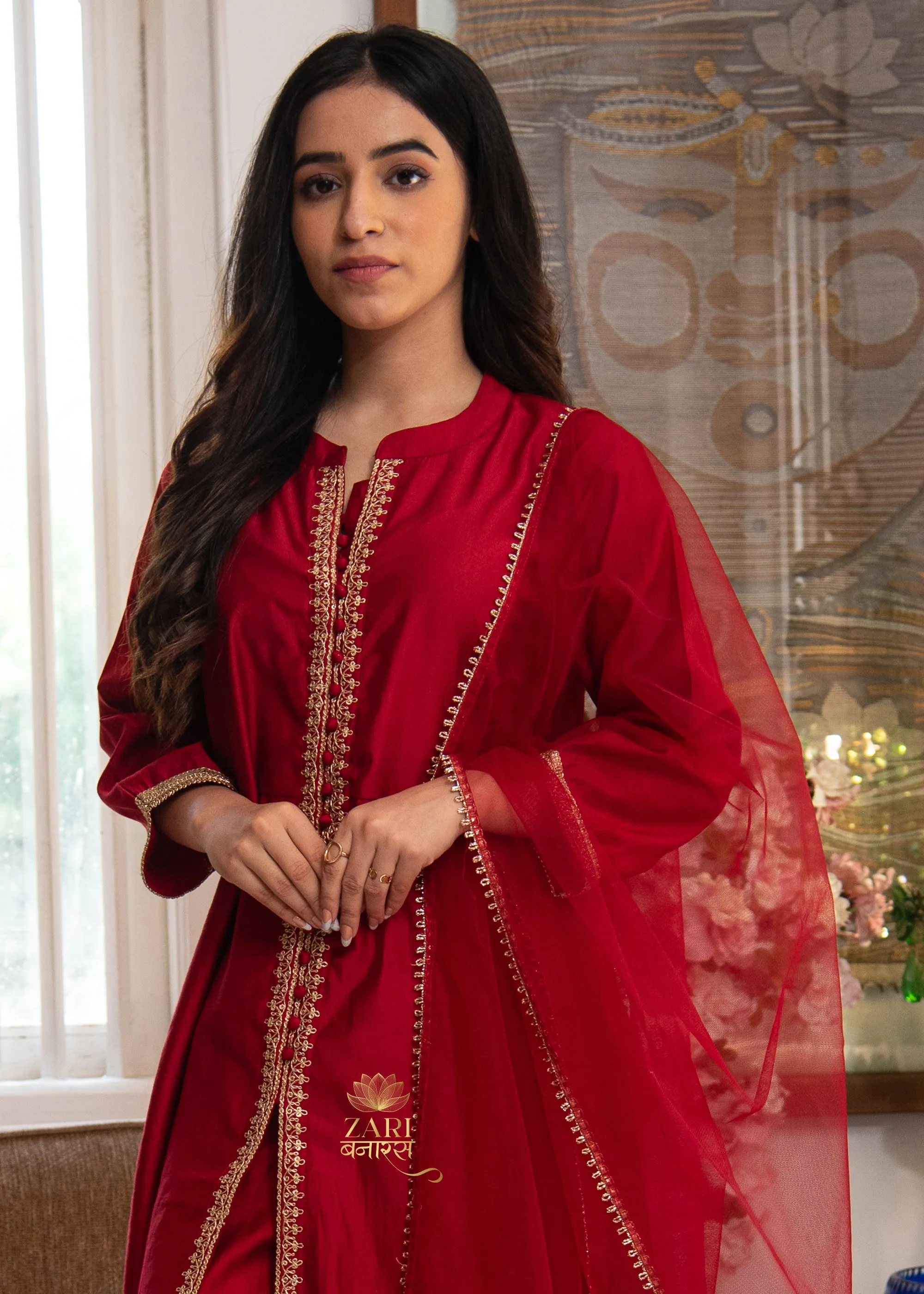 Crimson Lattice Adorn Suit-Set of 3