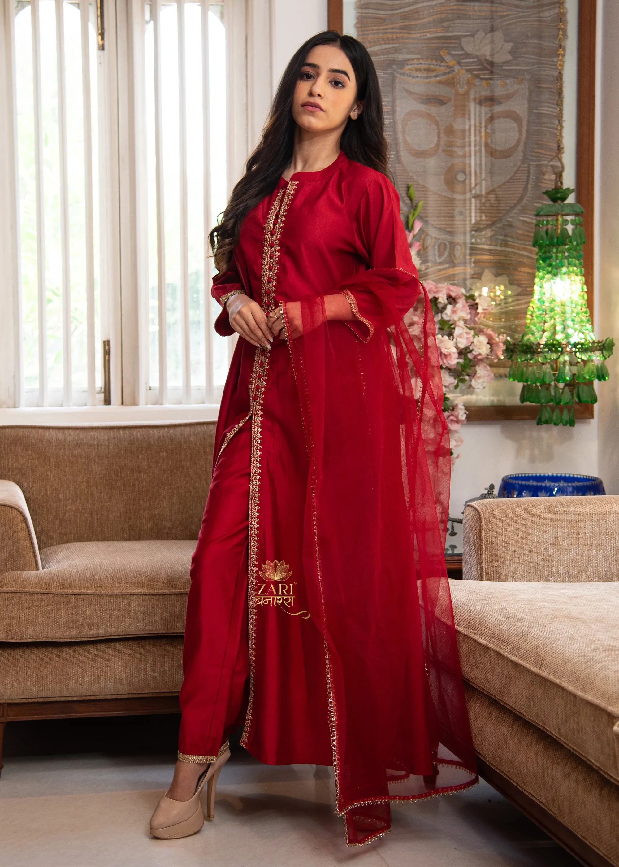 Crimson Lattice Adorn Suit-Set of 3