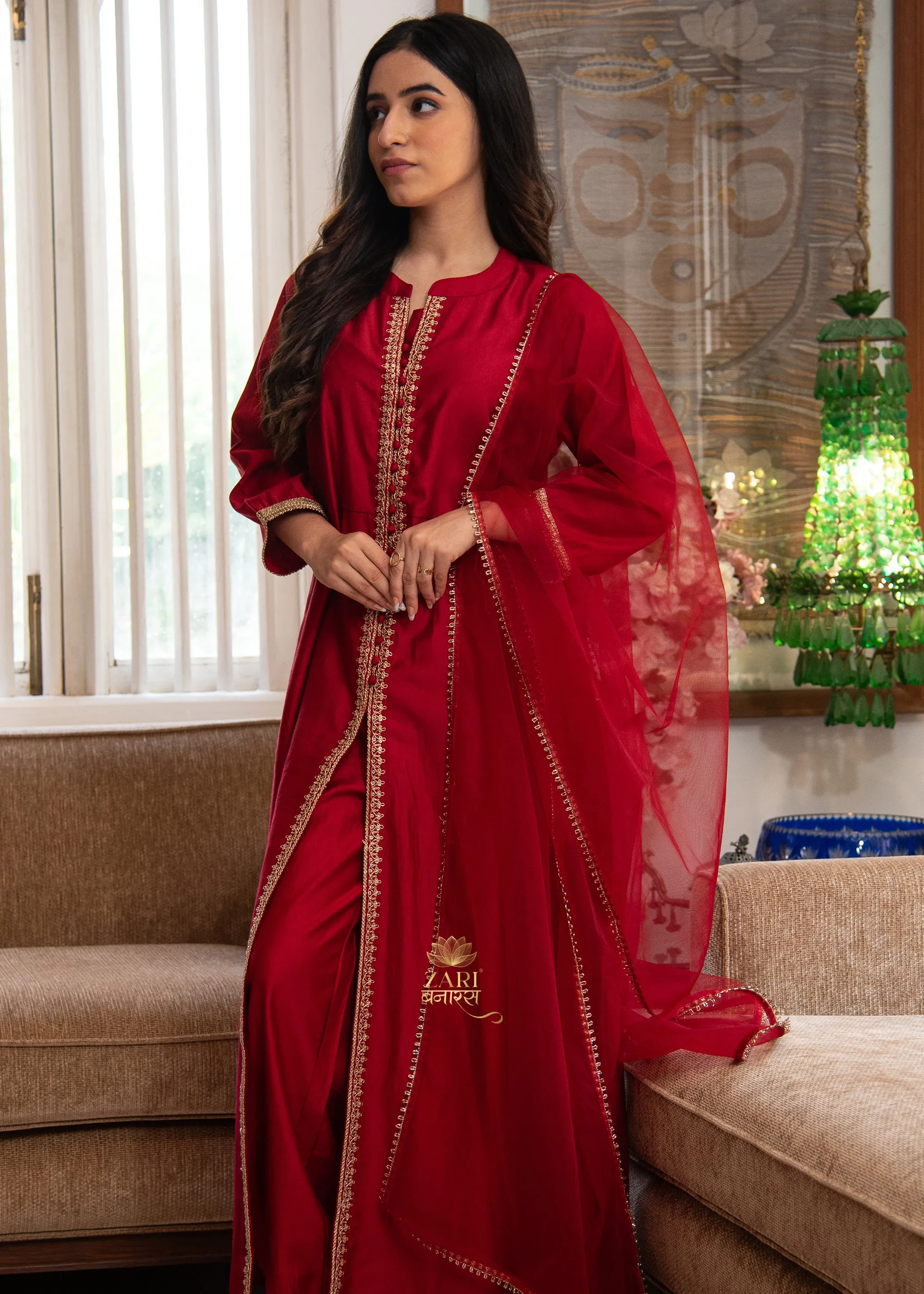 Crimson Lattice Adorn Suit-Set of 3