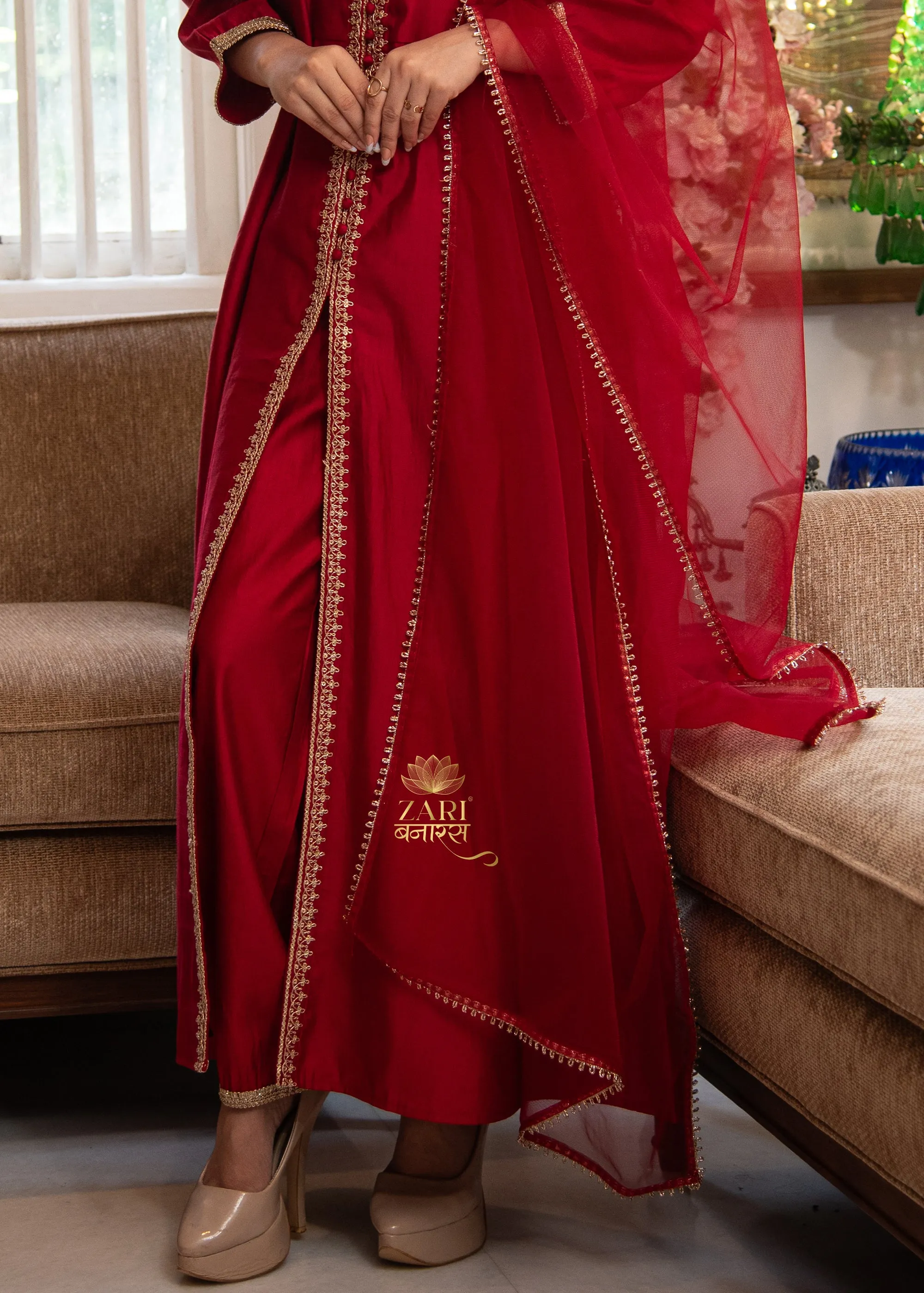 Crimson Lattice Adorn Suit-Set of 3