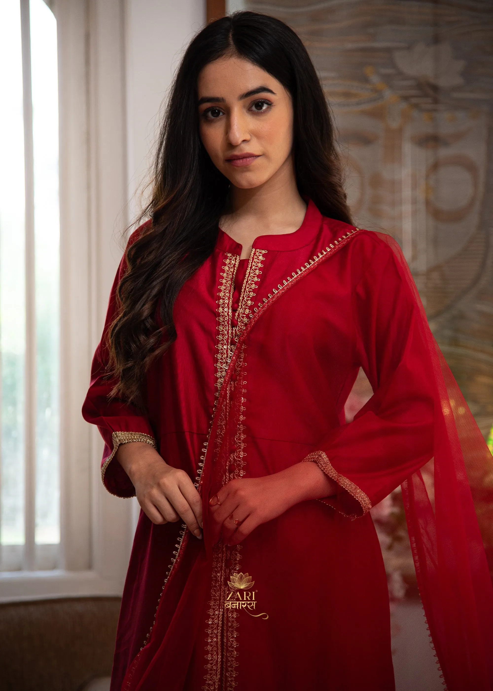Crimson Lattice Adorn Suit-Set of 3