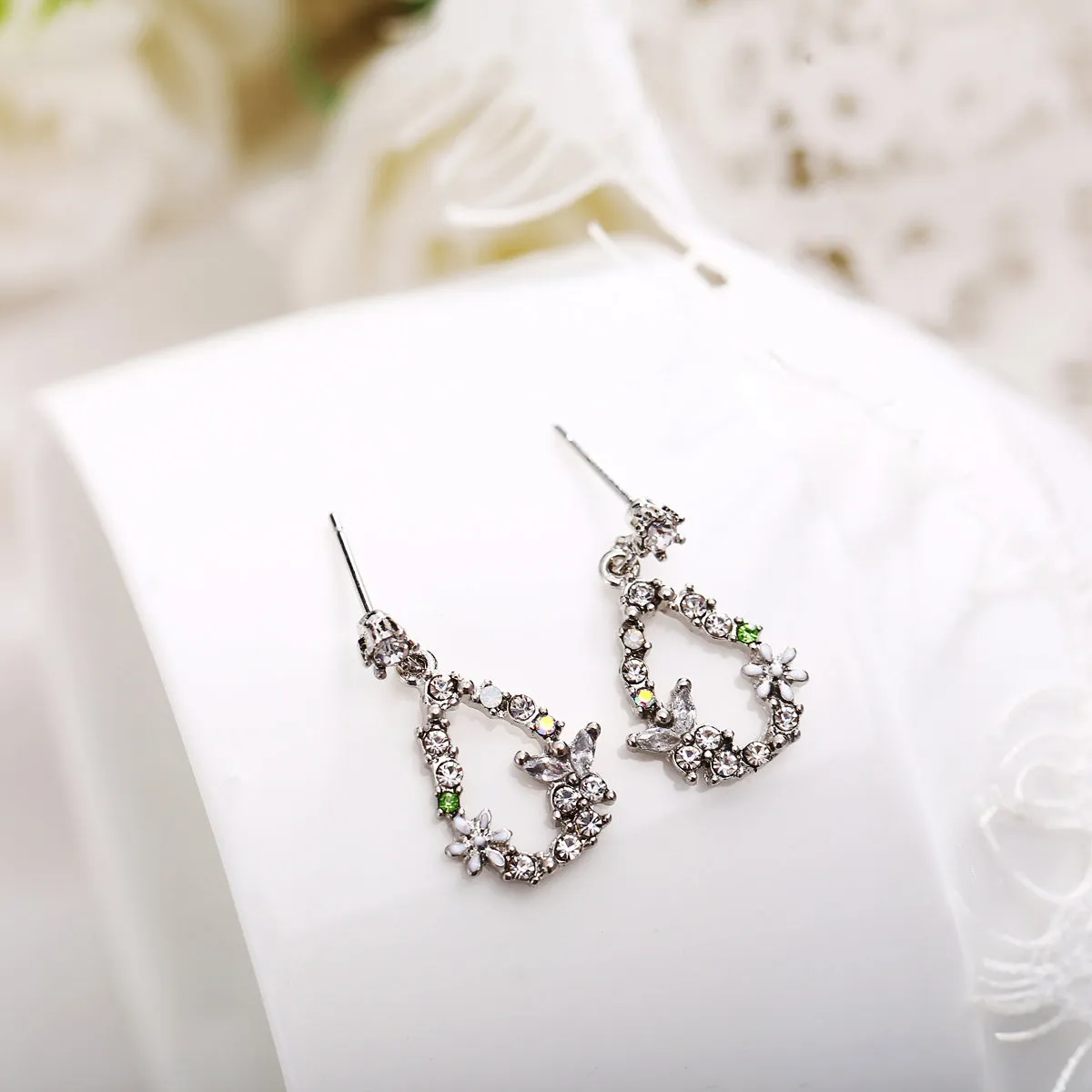 Crystal & Cubic Zirconia Butterfly Teardrop Earrings