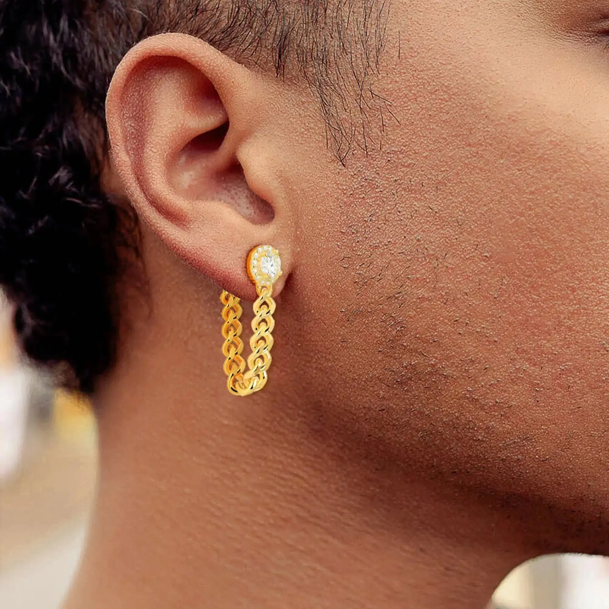 Cuban Link Hoop Earrings - Pair
