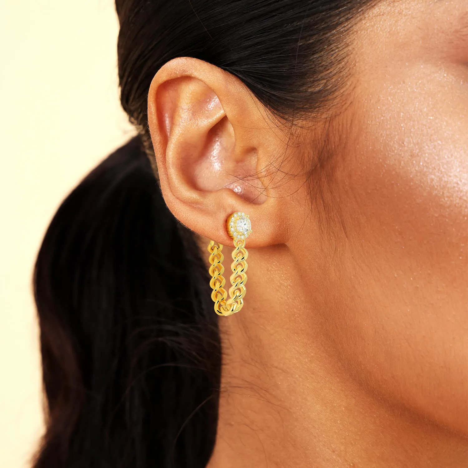 Cuban Link Hoop Earrings - Pair