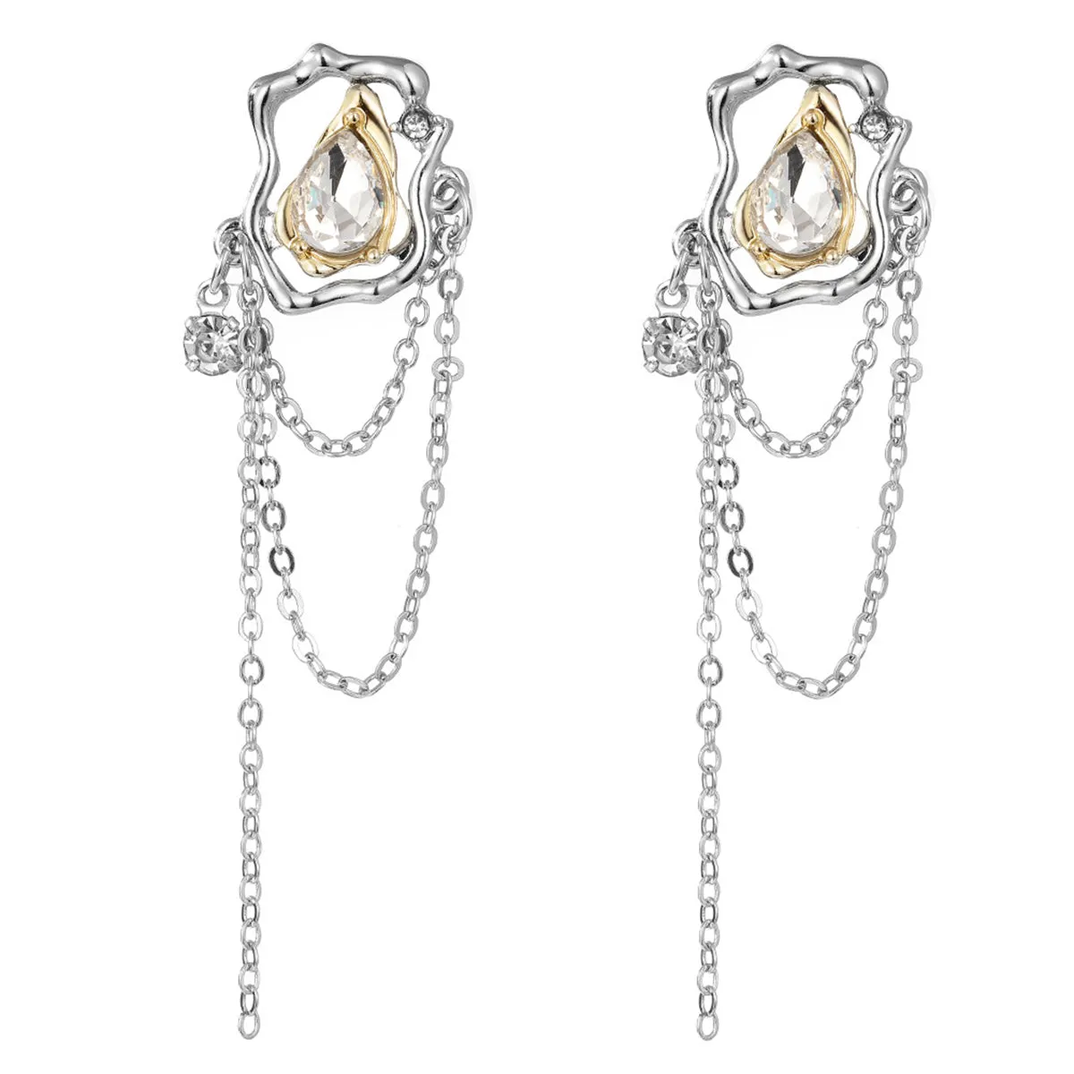 Cubic Zirconia & Crystal Abstract Chain Drop Earrings