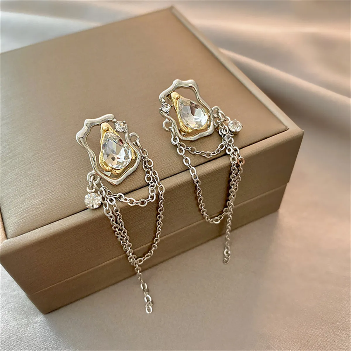 Cubic Zirconia & Crystal Abstract Chain Drop Earrings