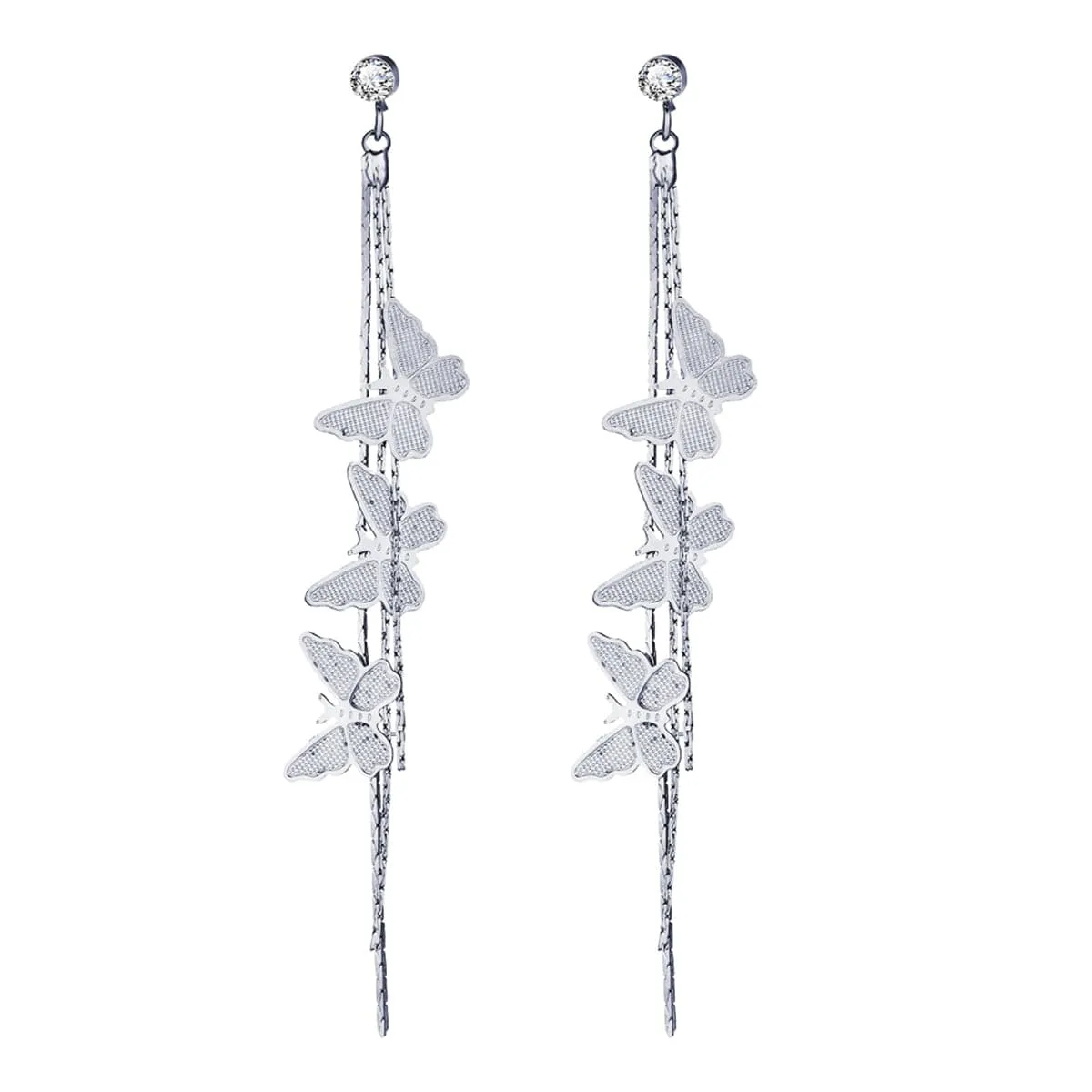 Cubic Zirconia & Silver-Plated Butterflies Drop Earrings