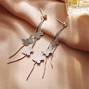 Cubic Zirconia & Silver-Plated Butterflies Drop Earrings