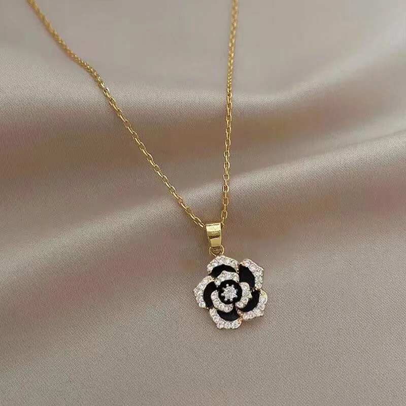 Cubic Zirconia Camellia Silver Plated Necklace