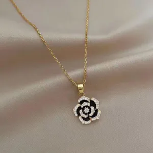 Cubic Zirconia Camellia Silver Plated Necklace