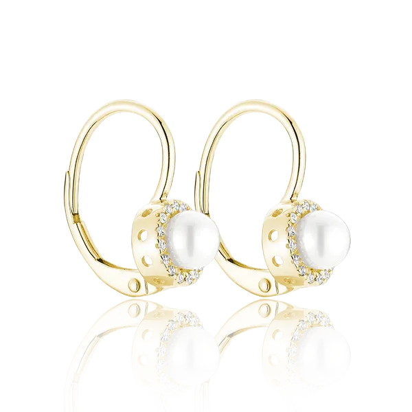 Cultured Freshwater Pearl & Diamonds Dangle Earrings