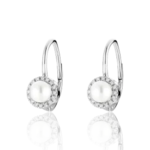 Cultured Freshwater Pearl & Diamonds Dangle Earrings