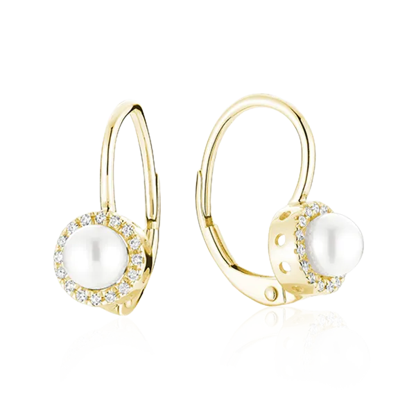 Cultured Freshwater Pearl & Diamonds Dangle Earrings