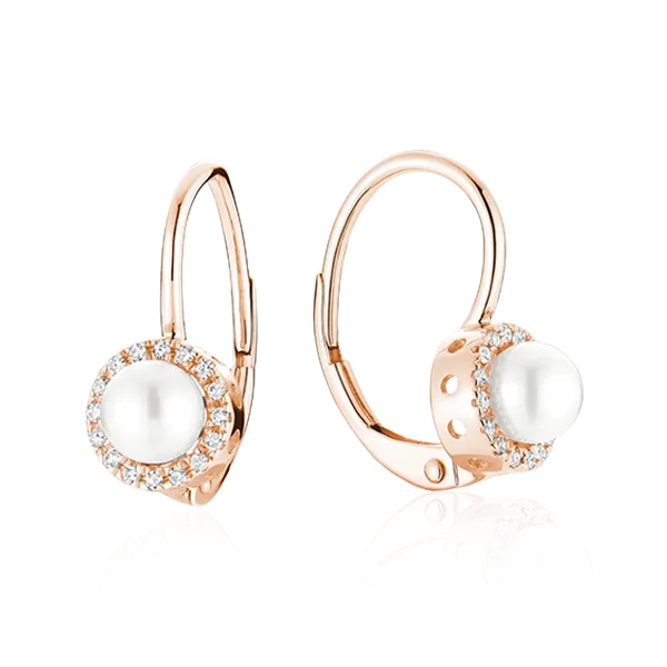 Cultured Freshwater Pearl & Diamonds Dangle Earrings