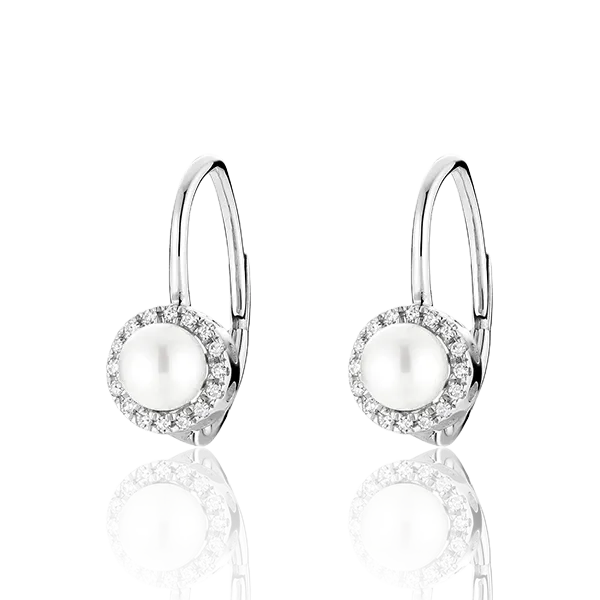 Cultured Freshwater Pearl & Diamonds Dangle Earrings