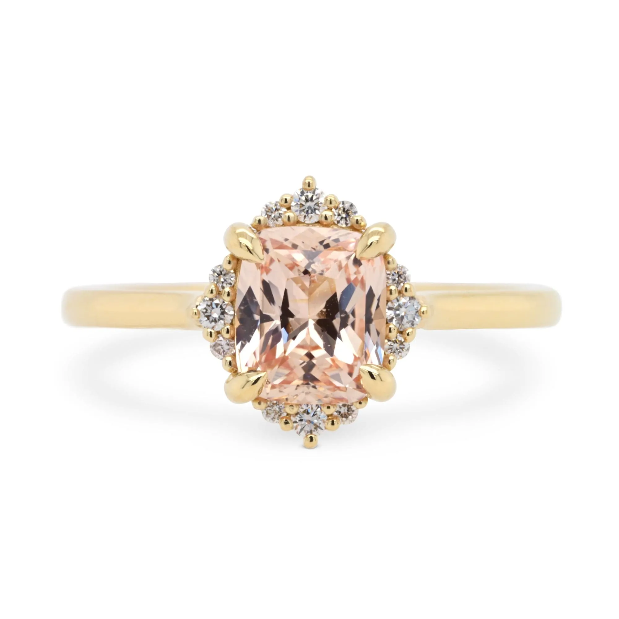 Custom 1.38ct Peach Cushion Sapphire & Diamond Engagement Ring