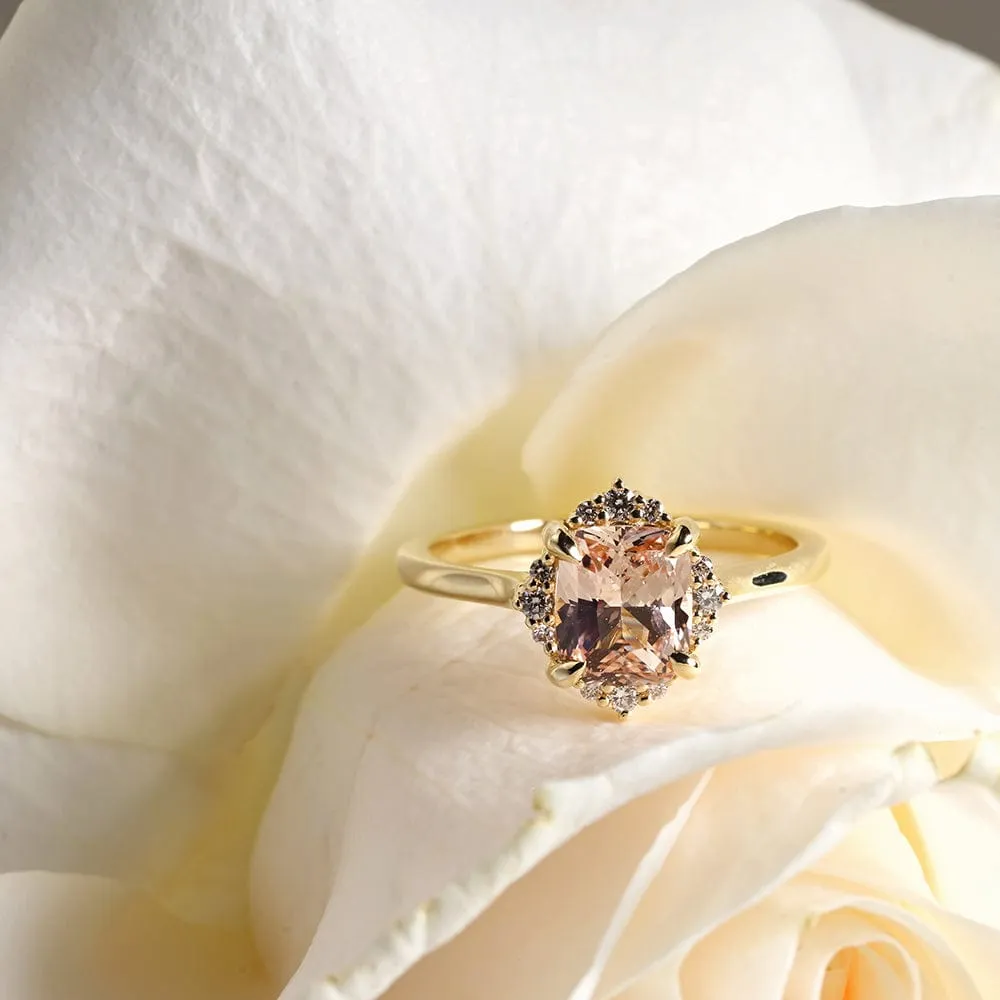 Custom 1.38ct Peach Cushion Sapphire & Diamond Engagement Ring