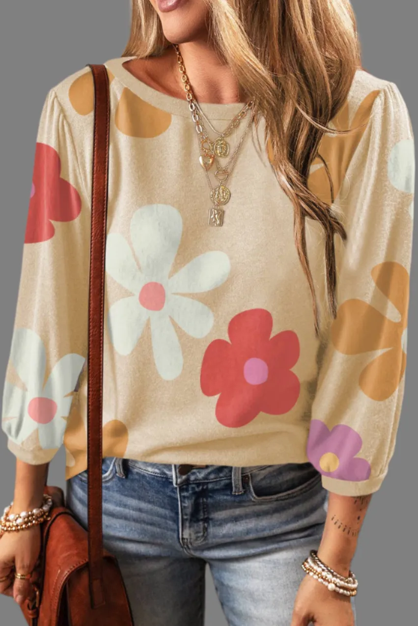 Cute Flower Print Bracelet Sleeve Top