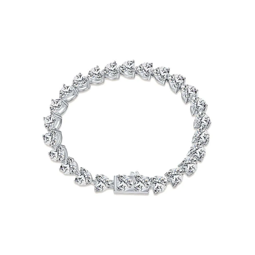 Cute Heart Shaped Zircon Tennis Bracelet Silver