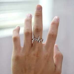 Cute Nurse Inspired Ring - Heart, Pulse & Stethoscope Design