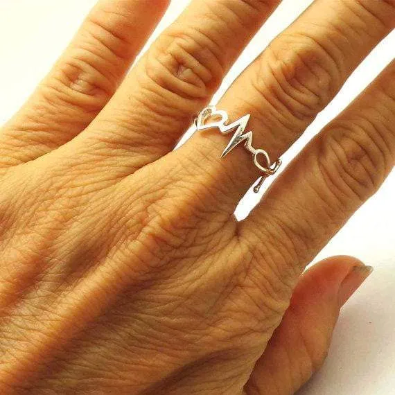 Cute Nurse Inspired Ring - Heart, Pulse & Stethoscope Design