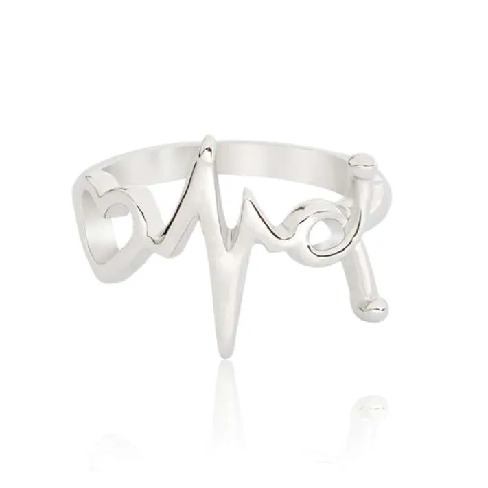 Cute Nurse Inspired Ring - Heart, Pulse & Stethoscope Design