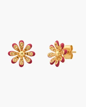 CZ AND RESIN FLOWER STUDS IN GOLD