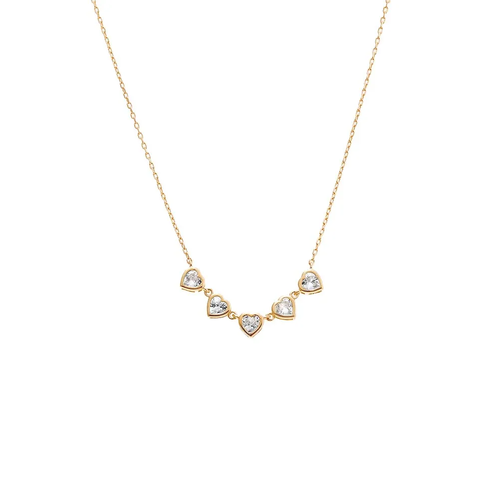 CZ Bezel Hearts Necklace 14K