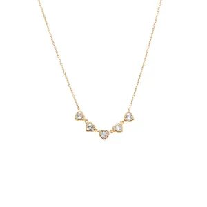 CZ Bezel Hearts Necklace 14K