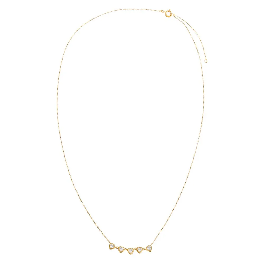 CZ Bezel Hearts Necklace 14K