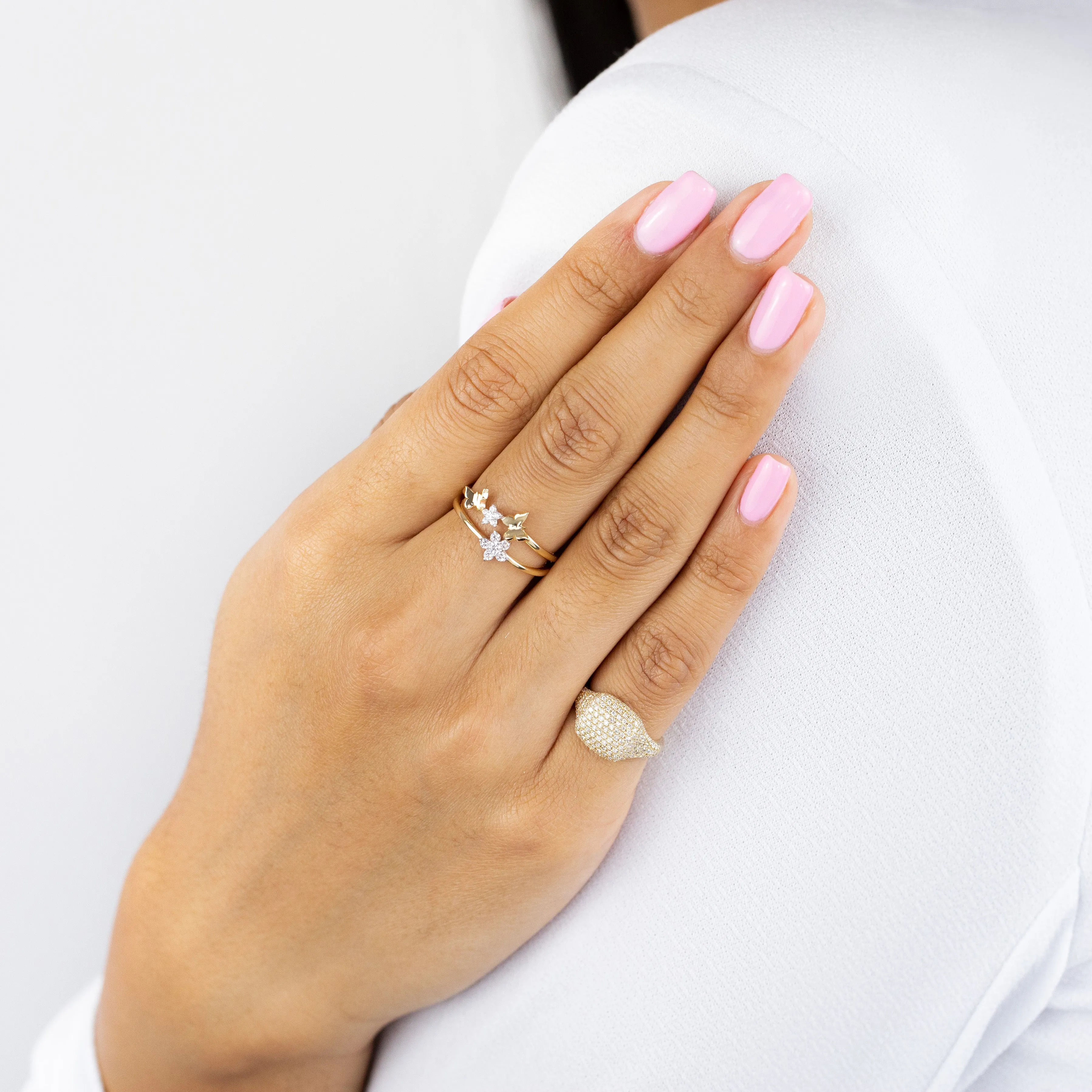 CZ Flower X Butterfly Ring 14K