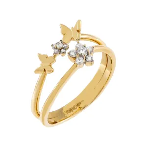 CZ Flower X Butterfly Ring 14K