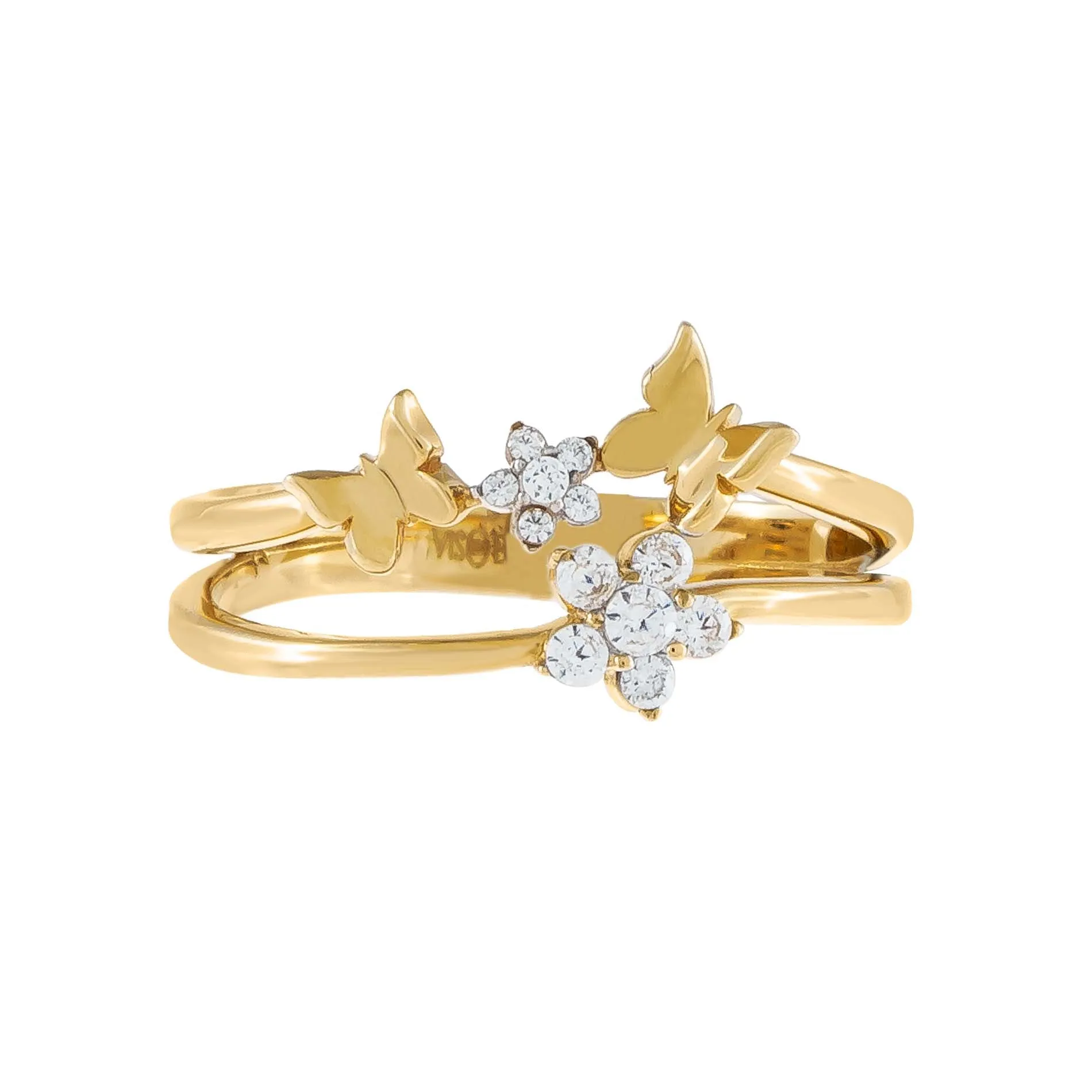 CZ Flower X Butterfly Ring 14K