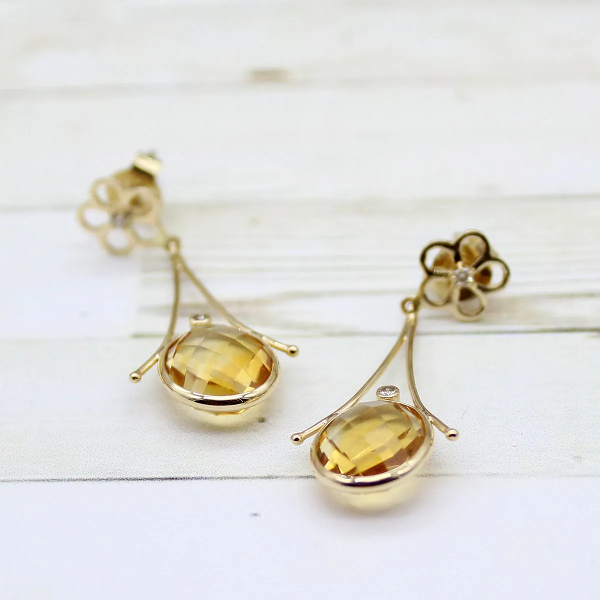 Dainty Citrine And Diamond Earrings
