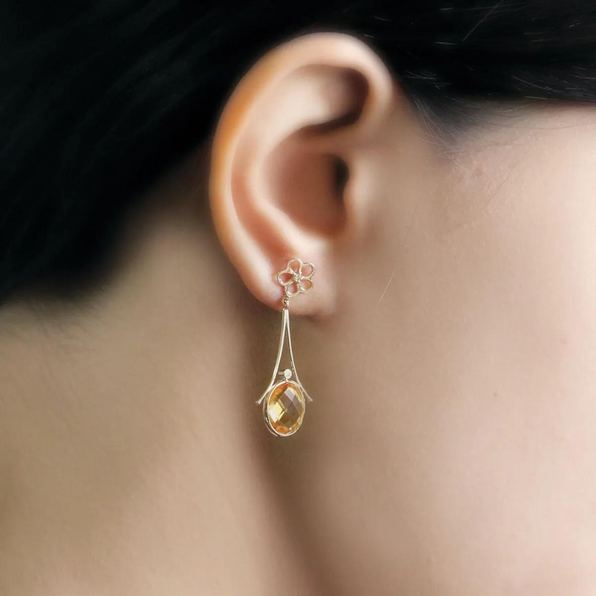 Dainty Citrine And Diamond Earrings