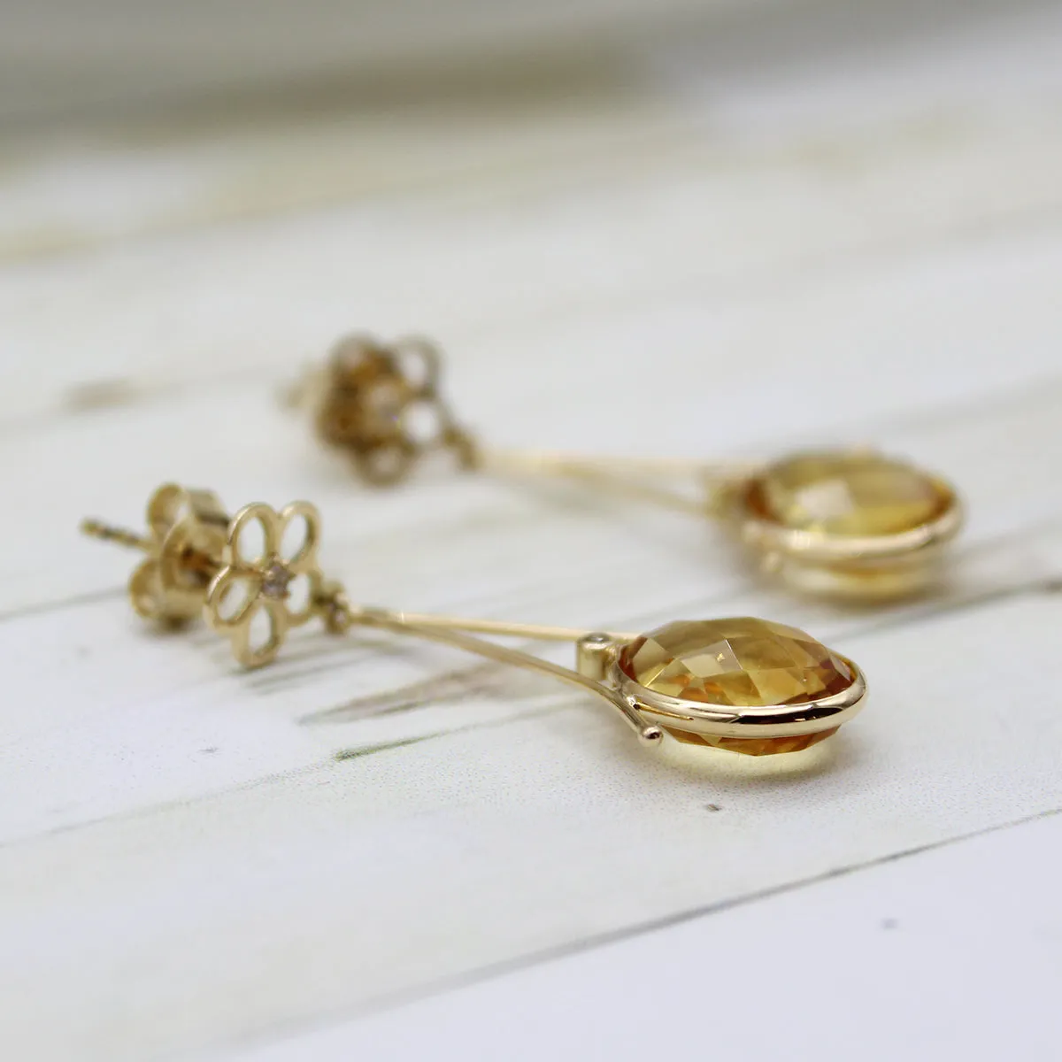 Dainty Citrine And Diamond Earrings