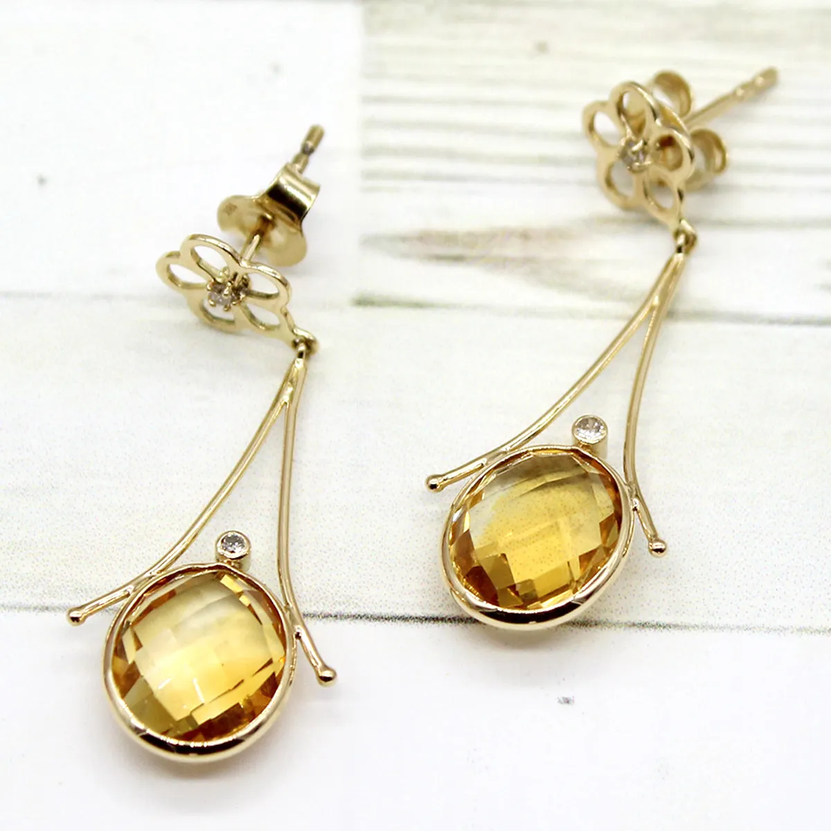 Dainty Citrine And Diamond Earrings