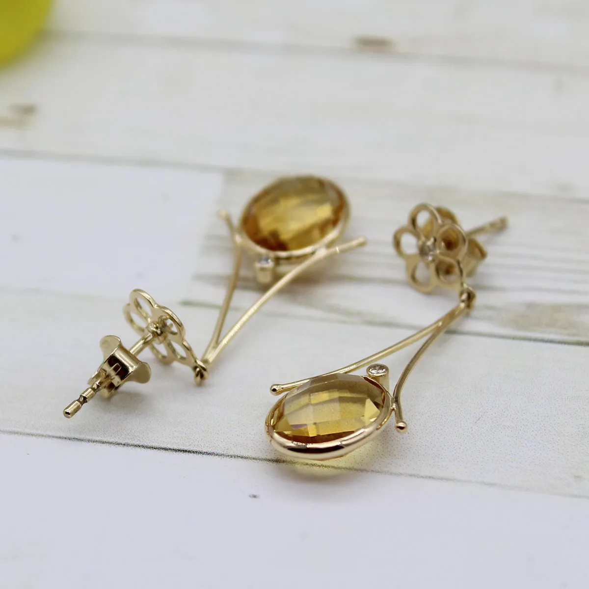 Dainty Citrine And Diamond Earrings
