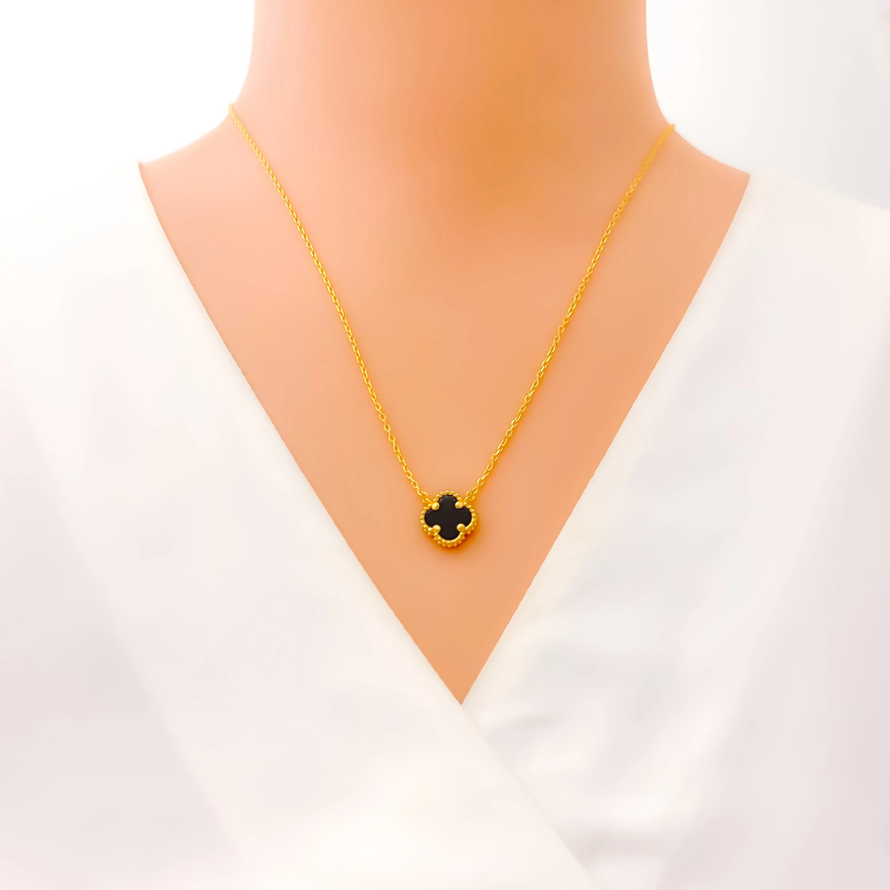 Dainty Delicate 21k Gold Clover Necklace Set