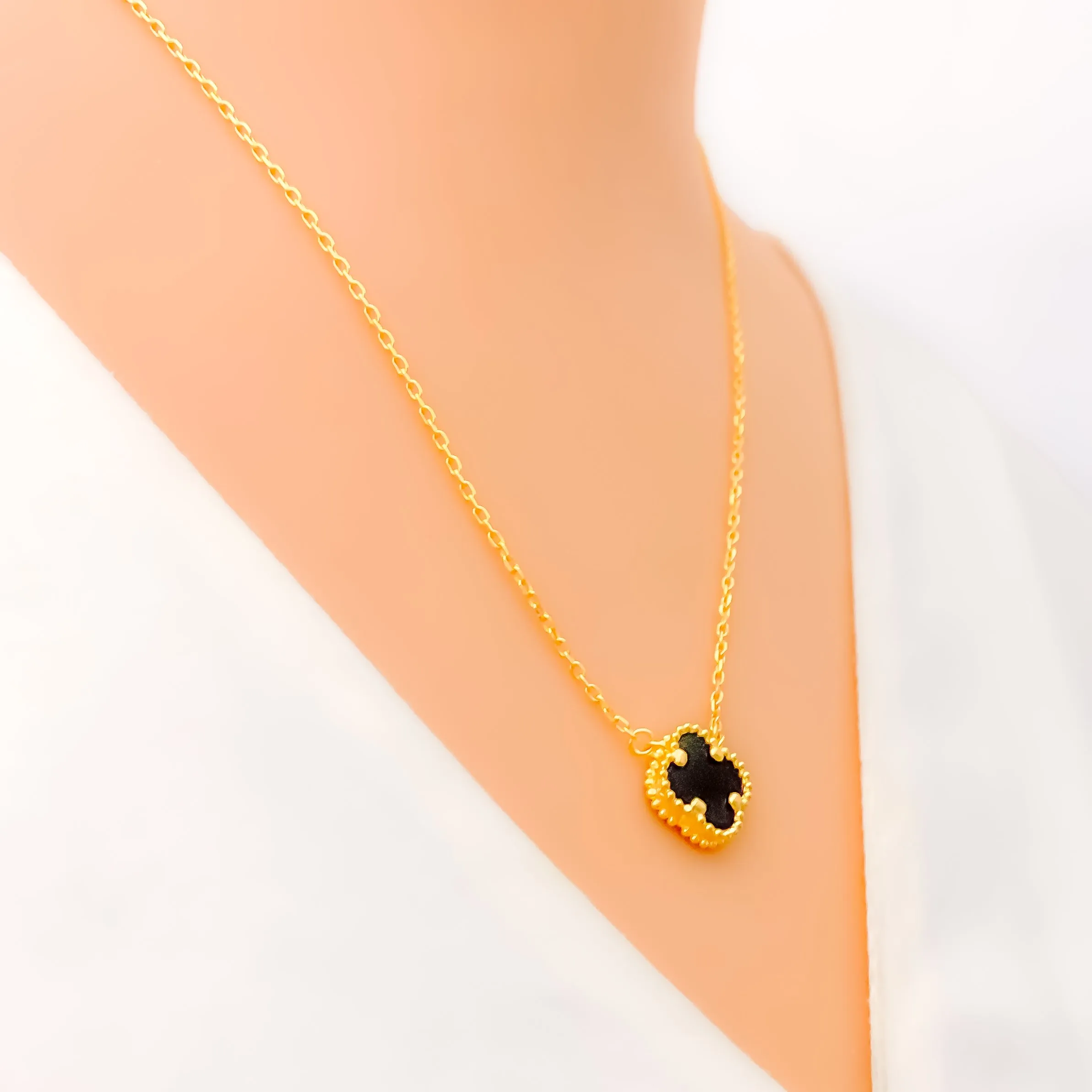 Dainty Delicate 21k Gold Clover Necklace Set