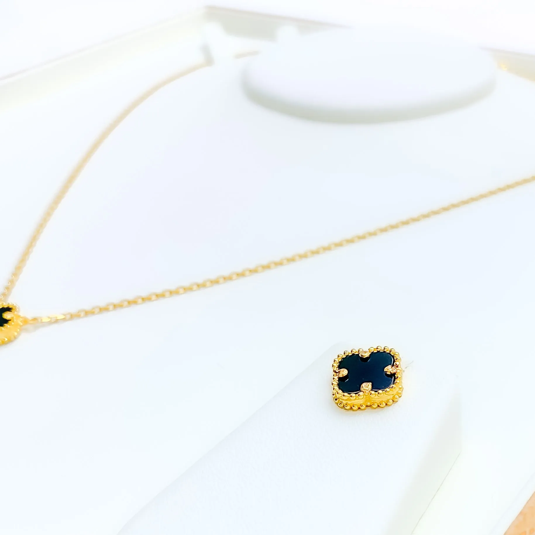 Dainty Delicate 21k Gold Clover Necklace Set
