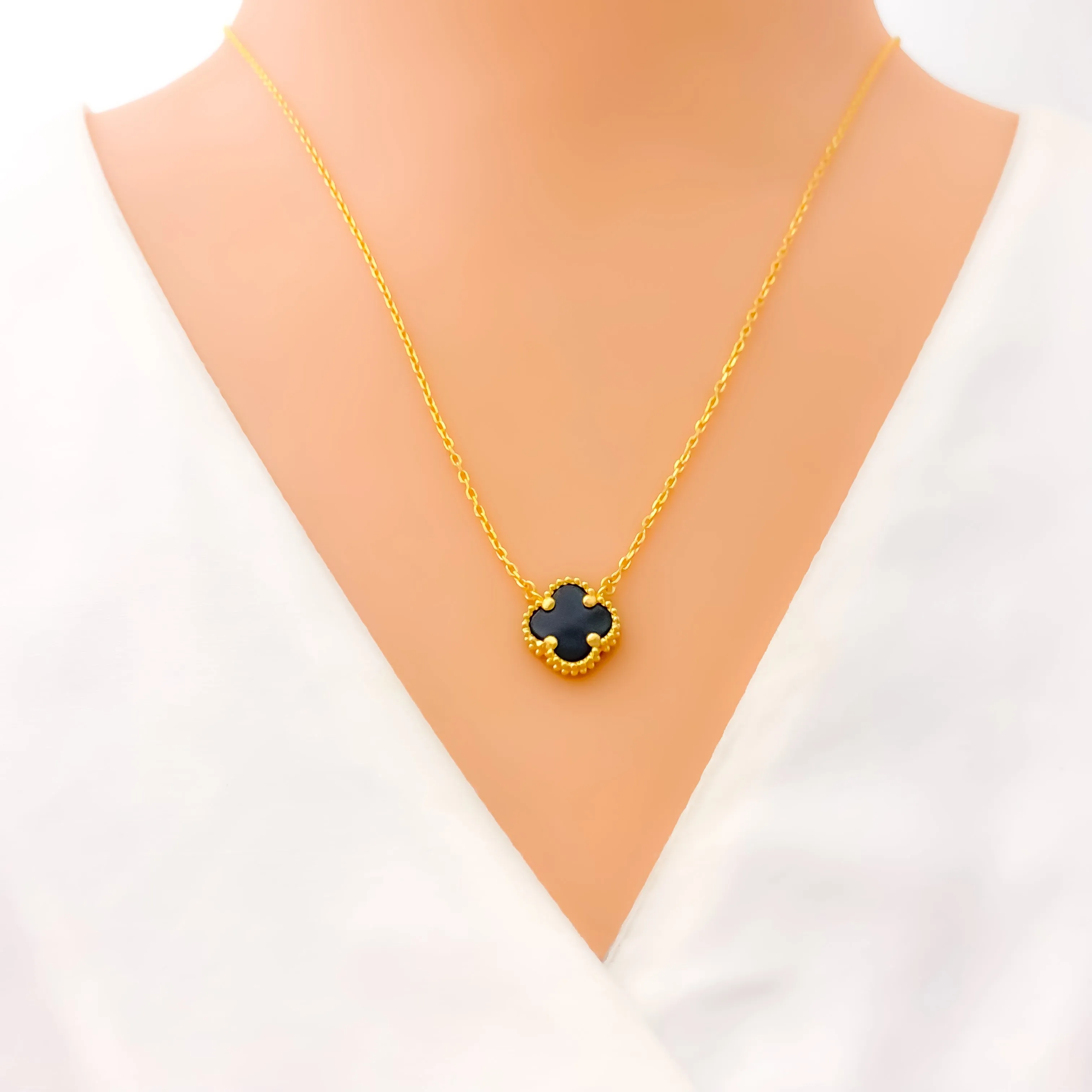 Dainty Delicate 21k Gold Clover Necklace Set