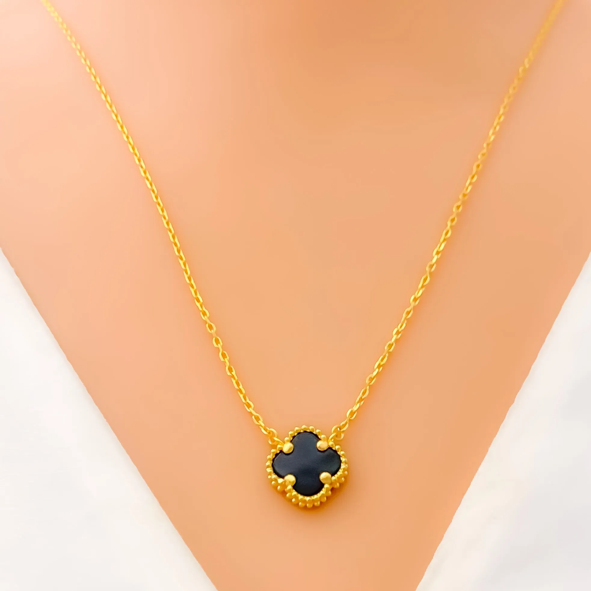 Dainty Delicate 21k Gold Clover Necklace Set