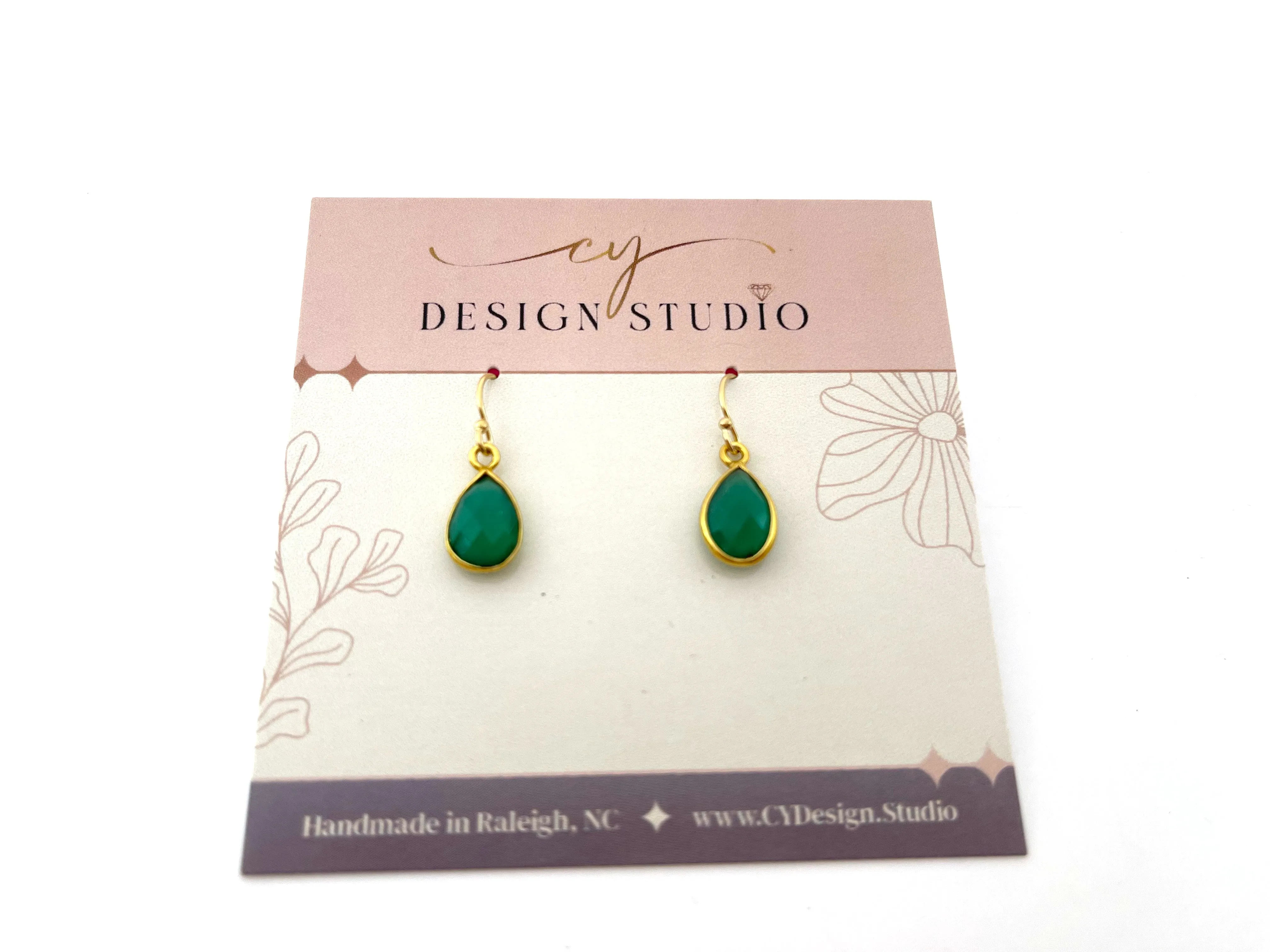 Dainty Green Onyx Drop 14k Gold Filled Earrings