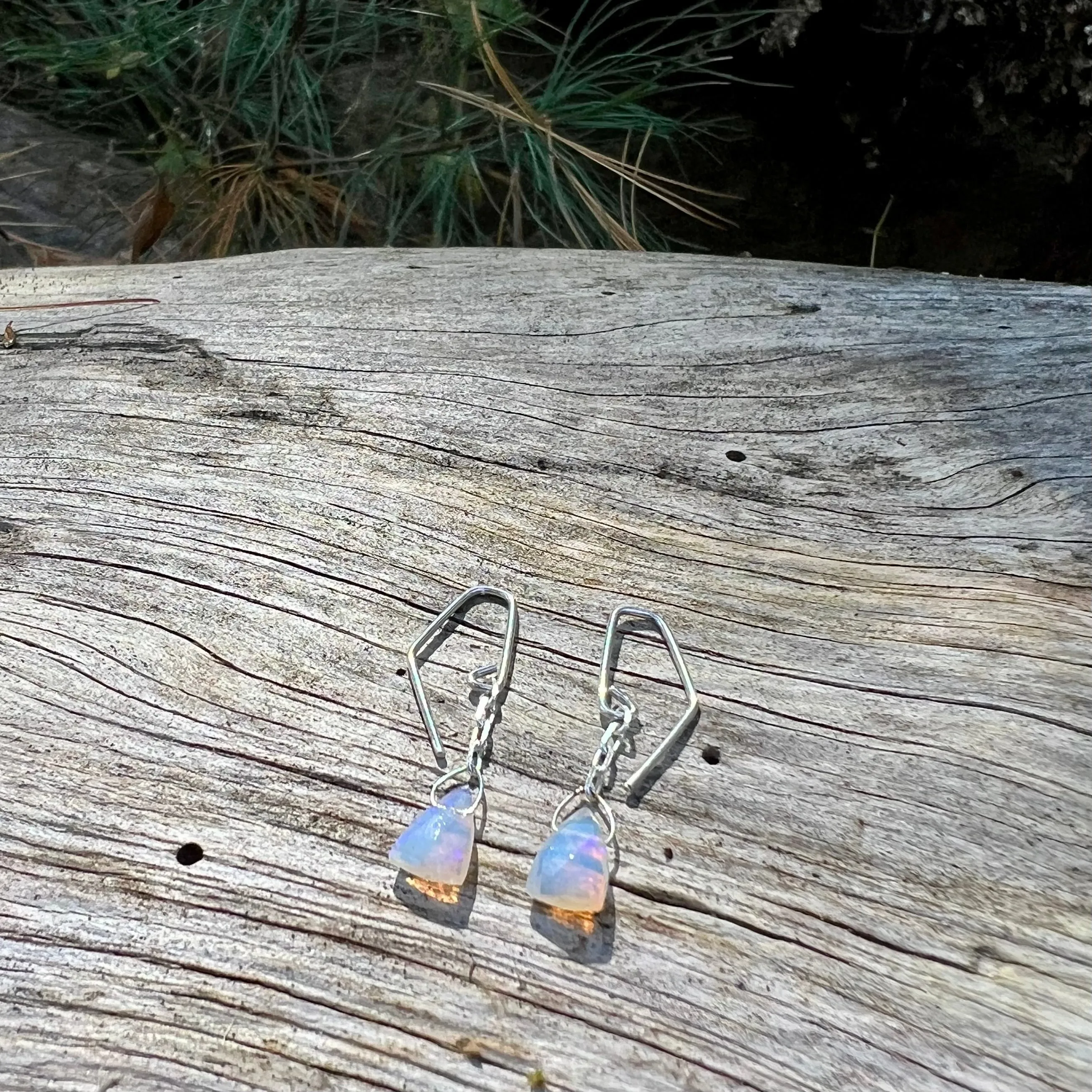 Dainty Opal Earrings, Sterling Silver, Handmade