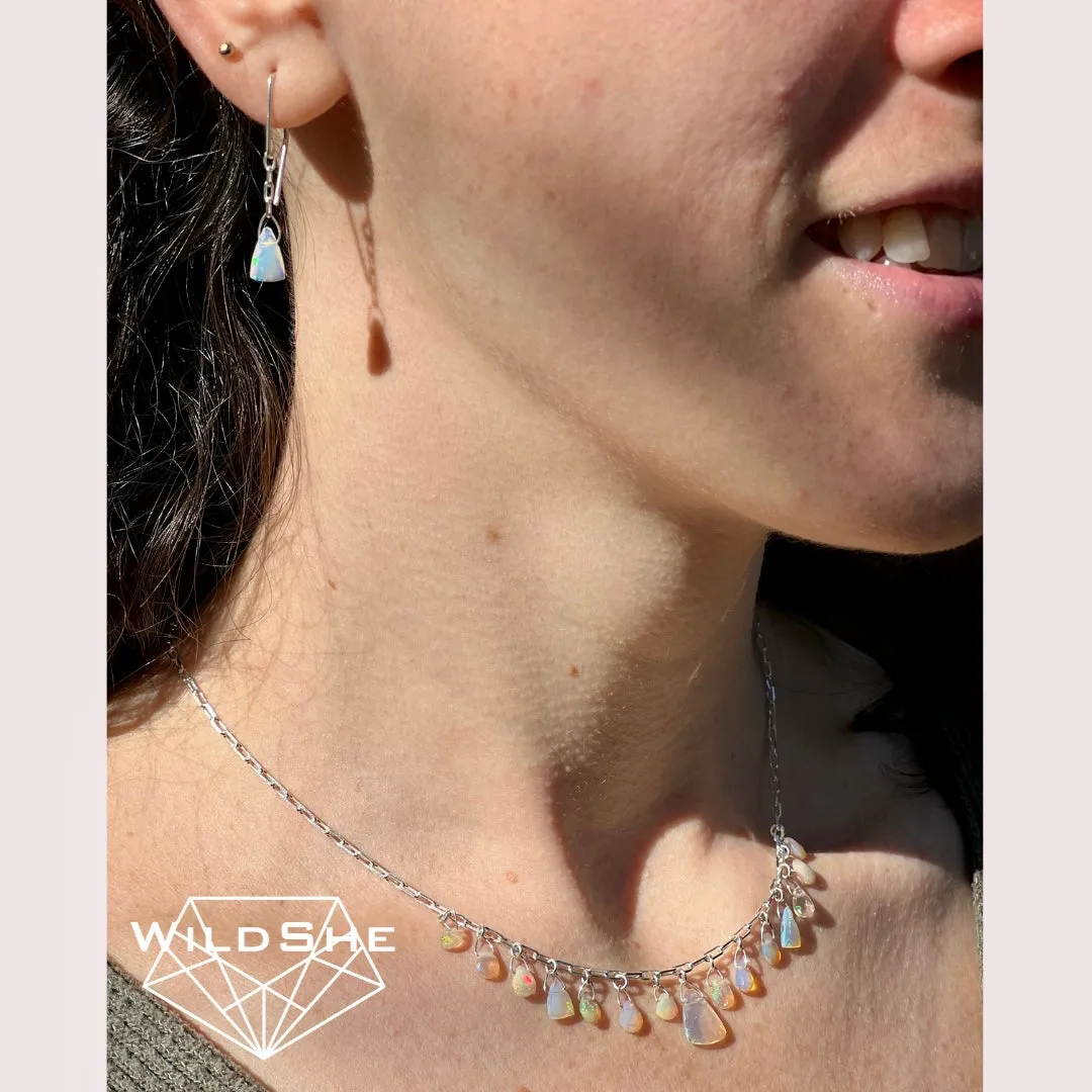 Dainty Opal Earrings, Sterling Silver, Handmade