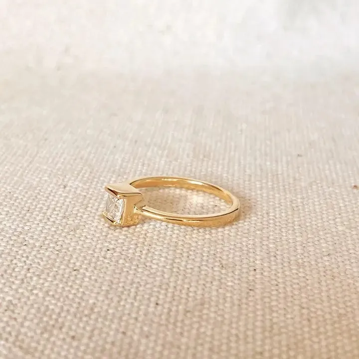 Dainty Square Solitaire Ring In Gold