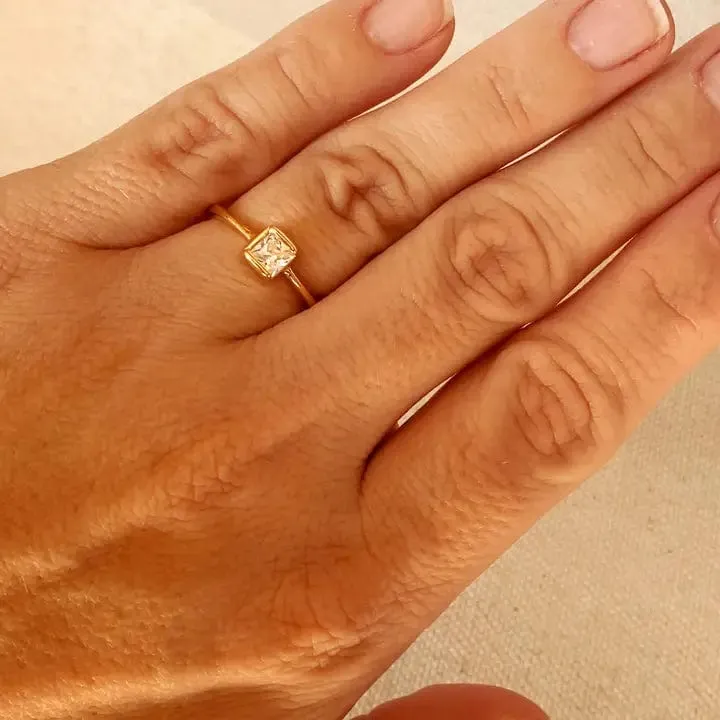 Dainty Square Solitaire Ring In Gold