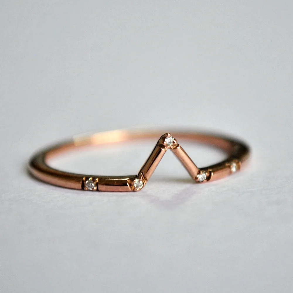 Dainty V Diamond Art Deco Ring
